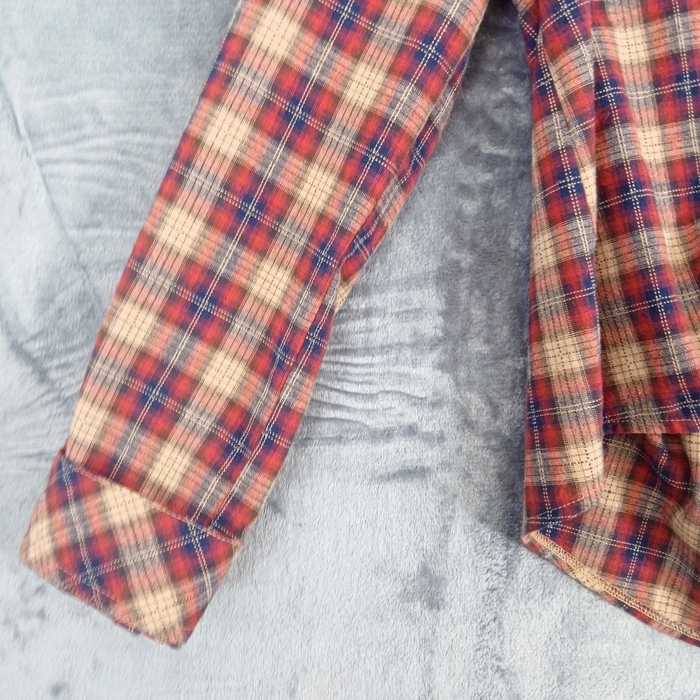 Hem & Thread Shirt Womens Small Red Blue Plaid‎ Tie Front Button Up Long Sleeve - Picture 8 of 8